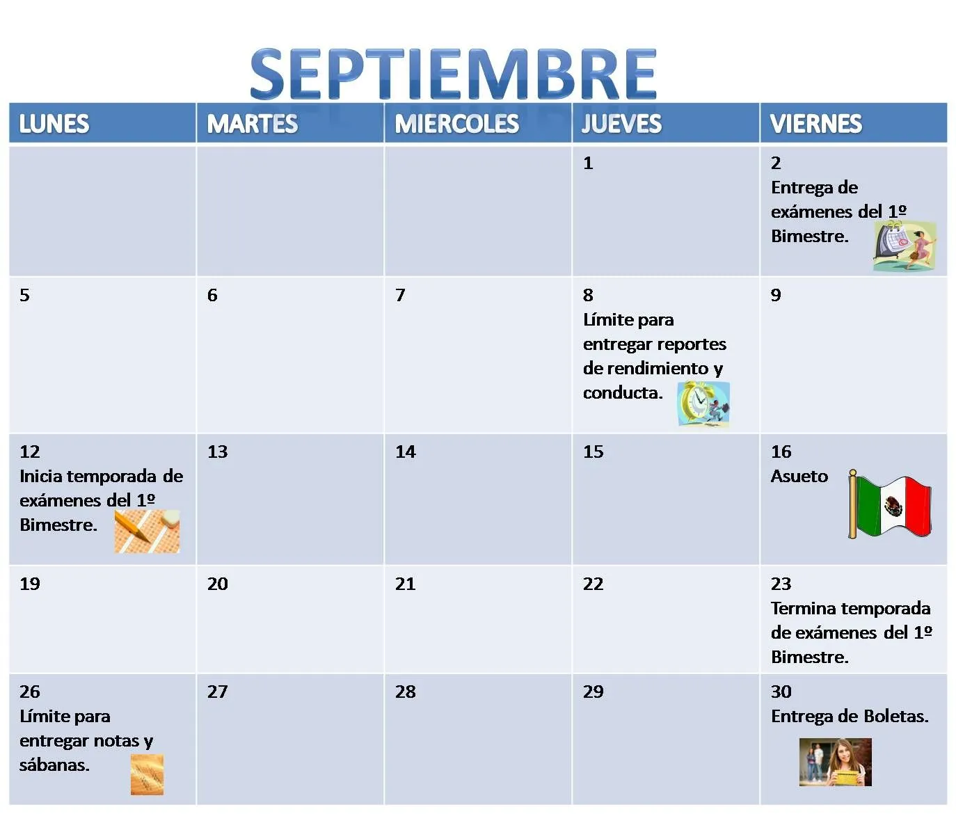 CALENDARIO DEL MES DE SEPTIEMBRE | Instituto Latinoamericano ...