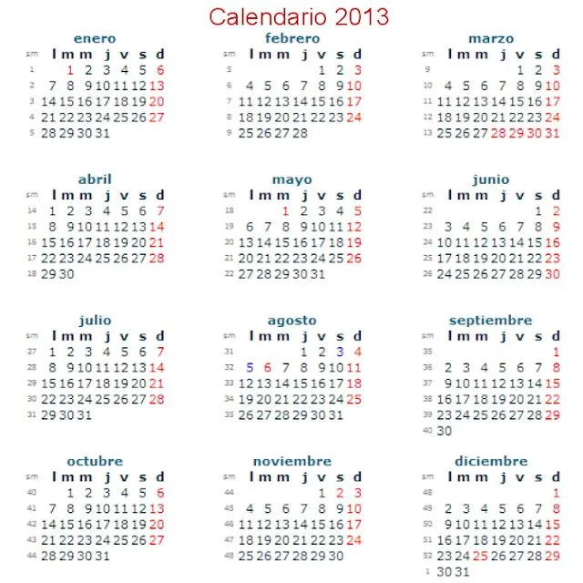 Calendario por meses 2013 para imprimir en español - Imagui