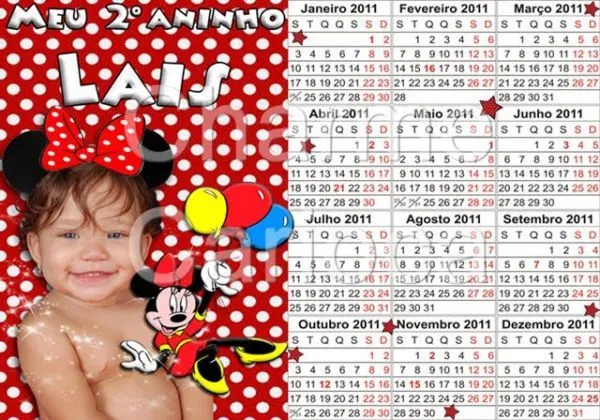 Calendário Minnie - Loja de charmecarioca