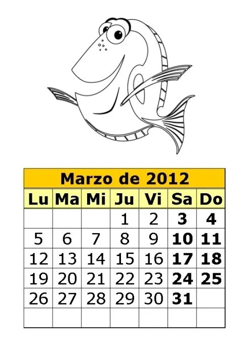 Calendario de Nemo para colorear de 2012 (1ª parte) : Calendarios ...