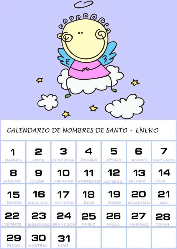 Calendario de los nombres de santos de Enero