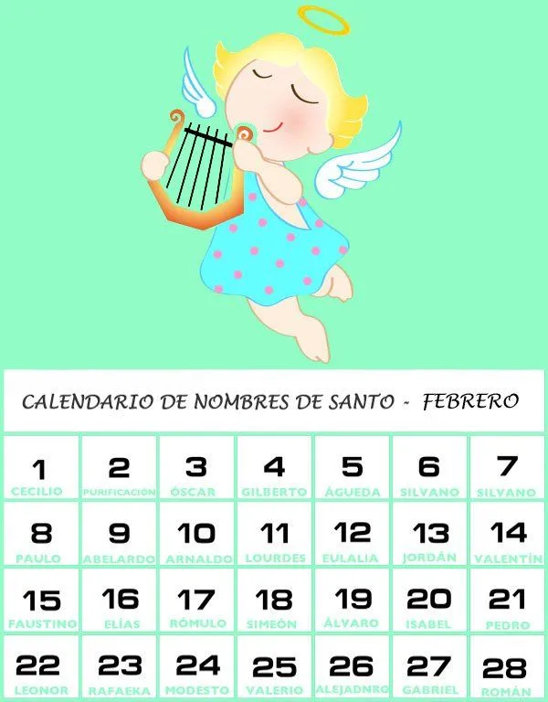 Calendario de los nombres de santos de Febrero