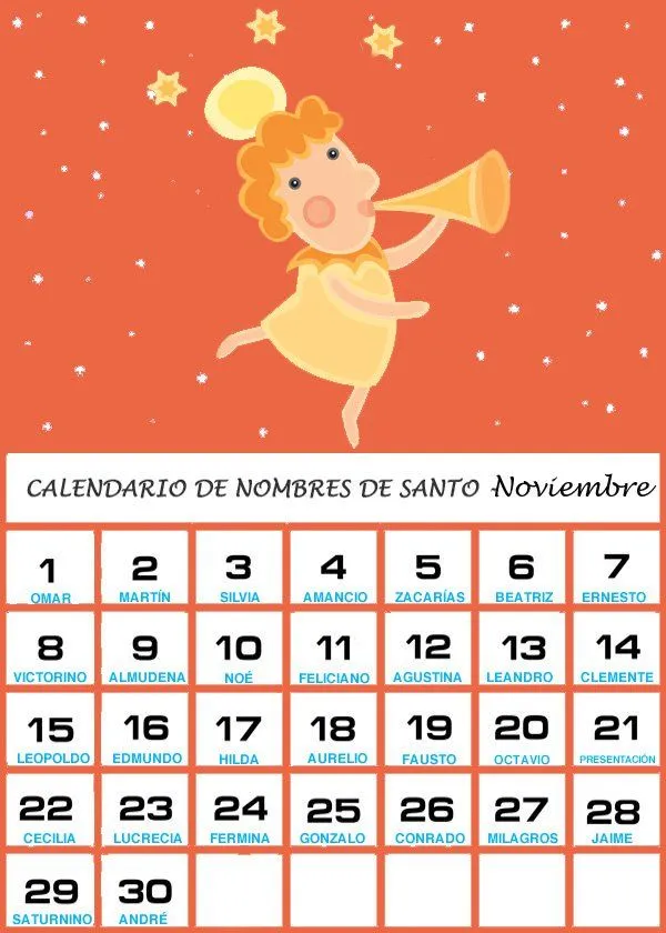 Calendario de los nombres de santos de Noviembre