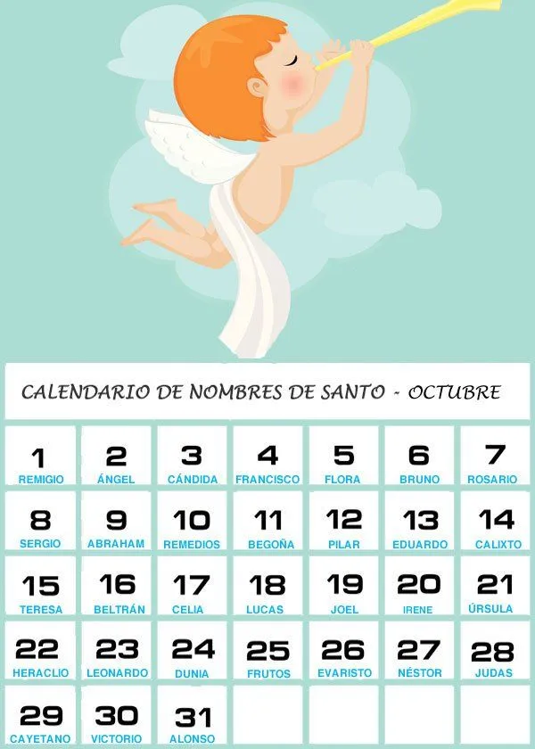 Calendario de los nombres de santos de Octubre