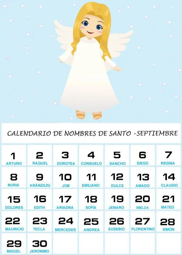 Calendario de los nombres de santos de Septiembre