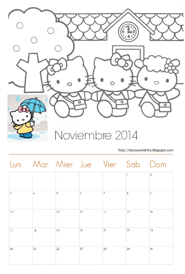 Calendario Noviembre 2014 Hello Kitty : Locos por Hello Kitty