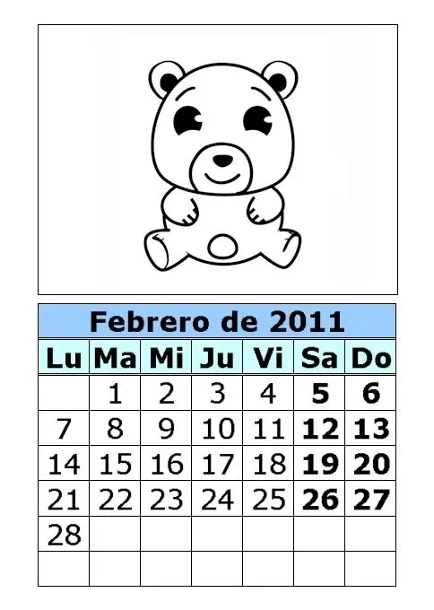 Calendario de ositos para colorear de 2011 (1ª parte ...