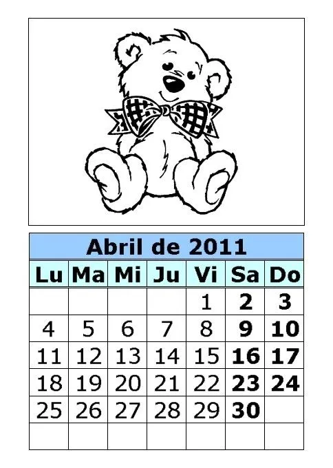 Calendario de ositos para colorear de 2011 (2ª parte ...