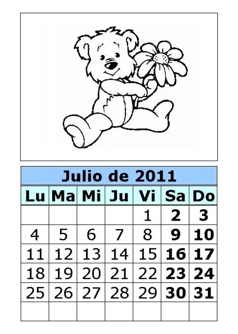 Calendario de ositos para colorear de 2011 (3ª parte ...