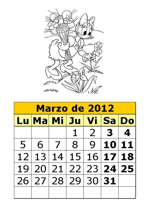 Calendario del Pato Donald para colorear de 2012 (1ª parte ...