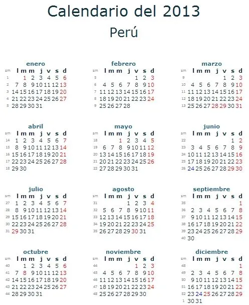 Calendario peruano 2013 con feriados - Imagui