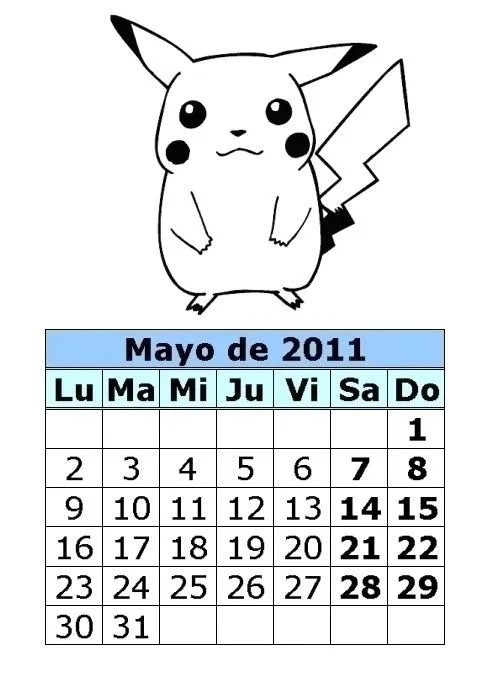 Calendario de Pokemon (2ª parte) : Calendarios para imprimir