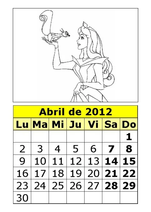 Calendario de princesas para colorear de 2012 (2ª parte ...