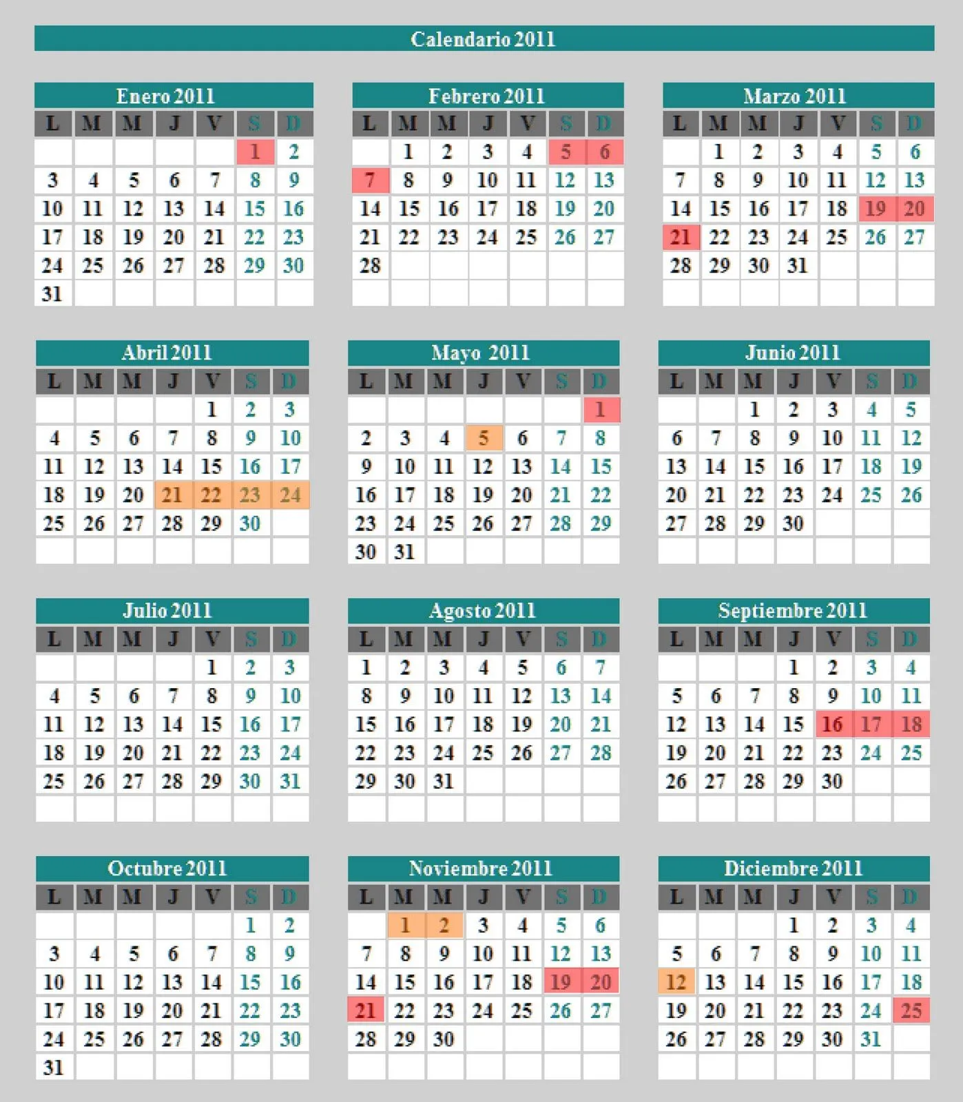 Calendario Por Semanas 2011 - Image