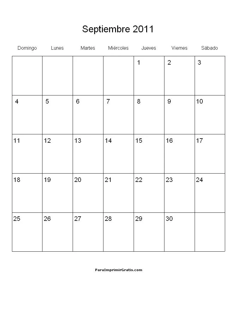 Calendario Septiembre 2011 - Para Imprimir Gratis ...