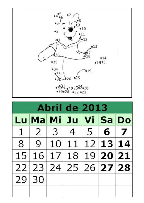 Calendario para unir con puntos de 2013 (2ª parte) : Calendarios ...