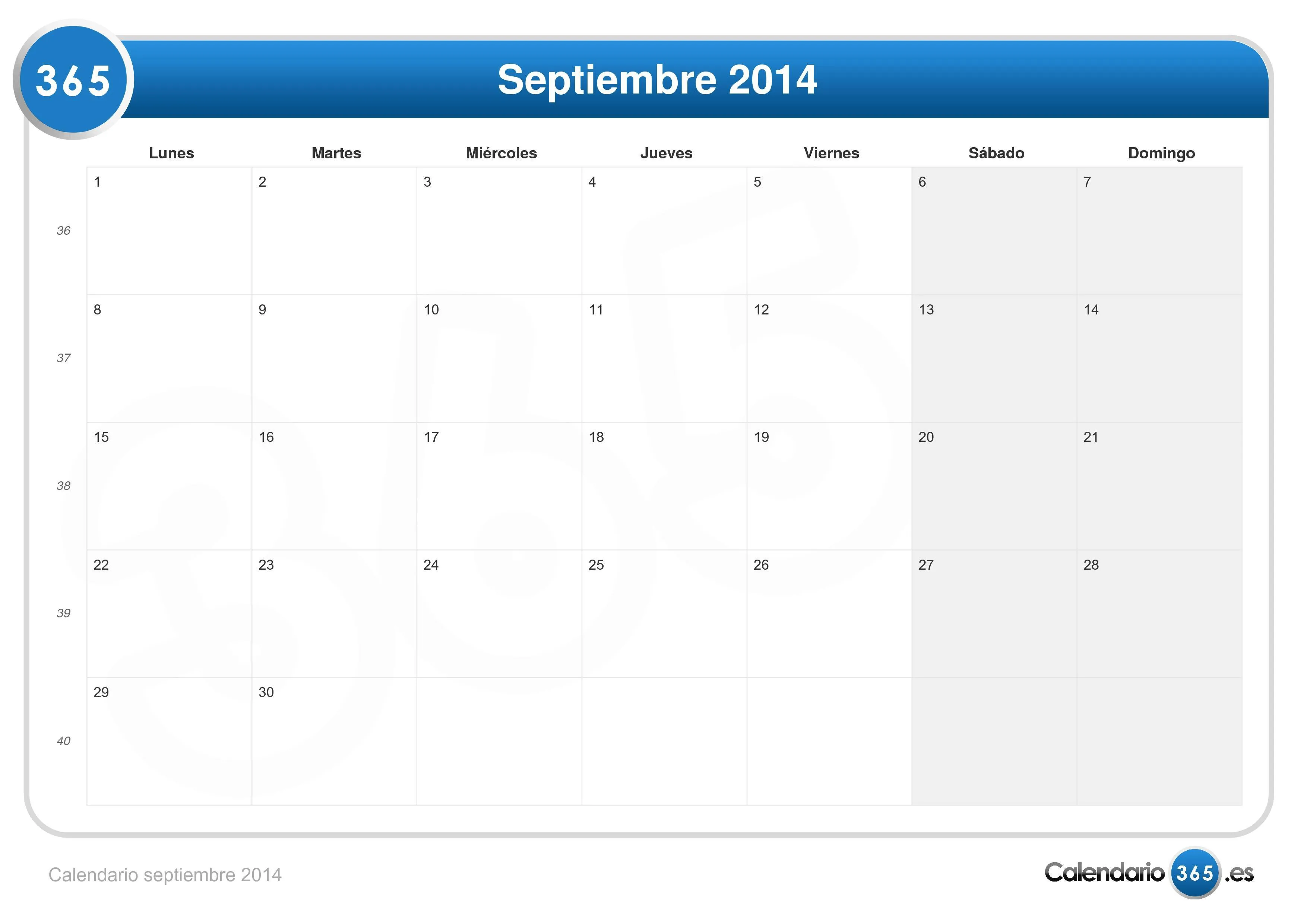 Calendario septiembre 2014