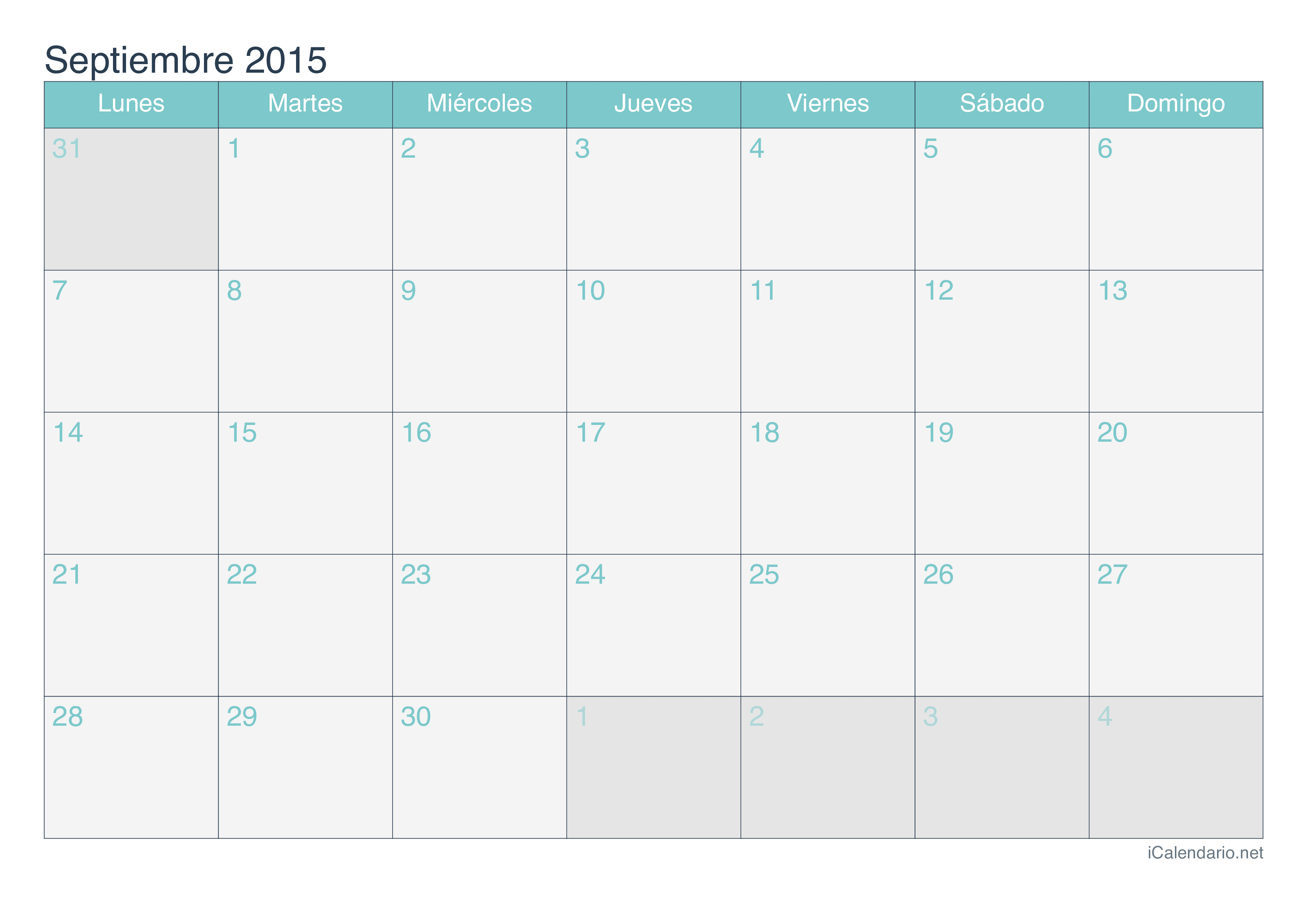 Calendario septiembre 2015 para imprimir - iCalendario.