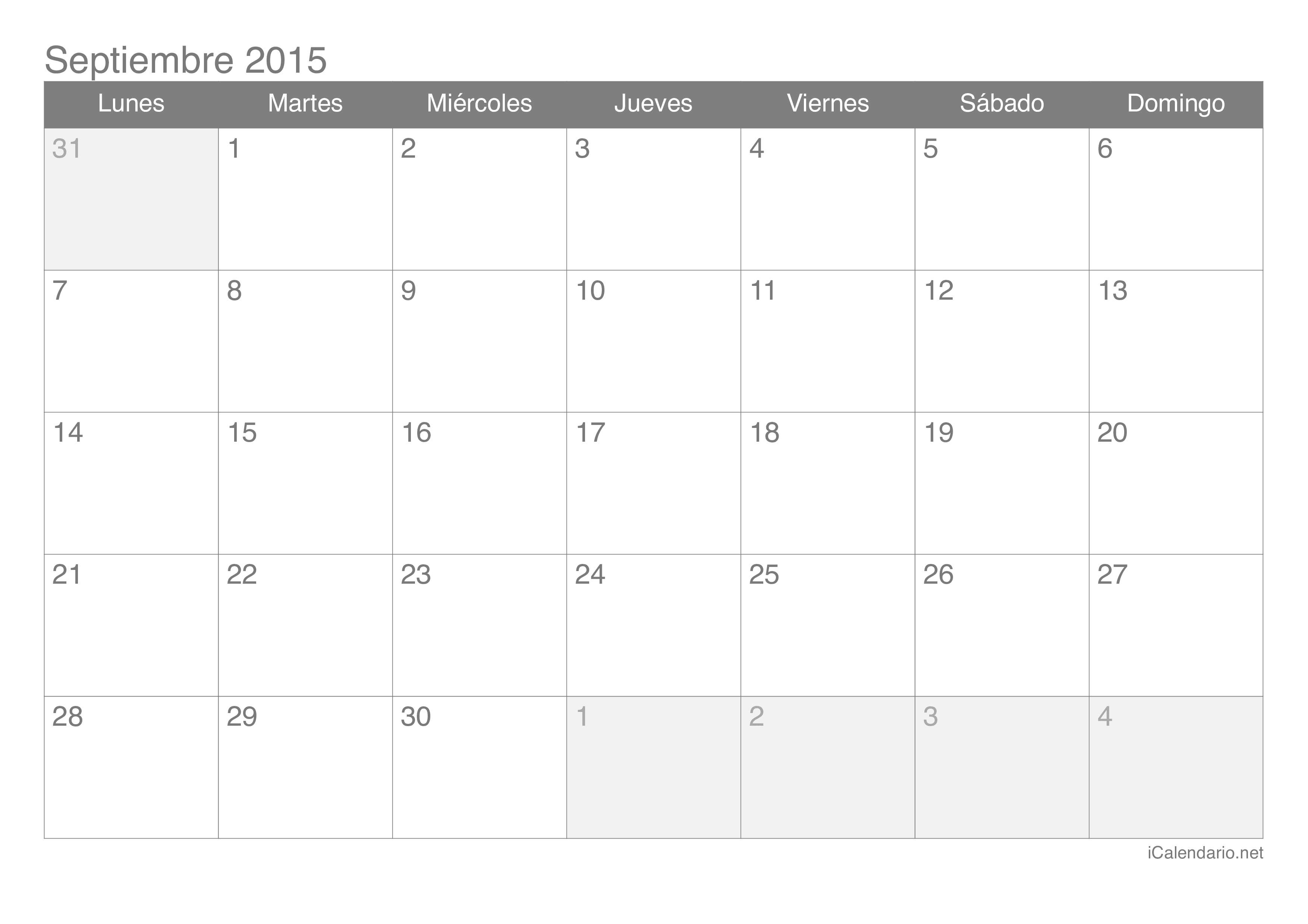 Calendario septiembre 2015 para imprimir - iCalendario.