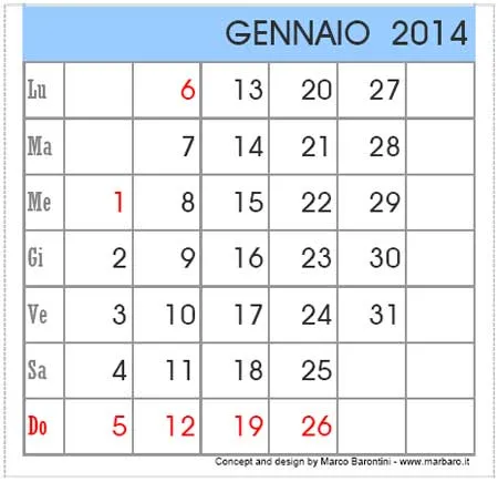 Calendario da tavolo 2014