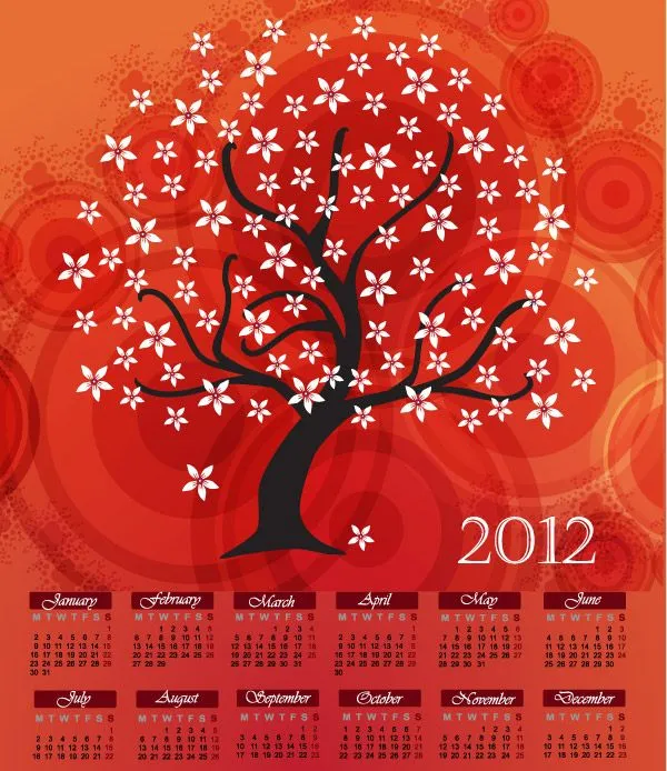 Calendarios 2012 vectorizados para imprimir - PuertoPixel.com