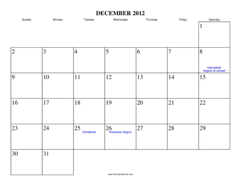 Calendarios de diciembre del 2012 en blanco y negro para celebrar ...