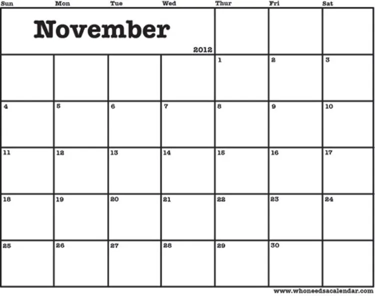 Calendarios de noviembre del 2012 en blanco y negro muy diversos ...