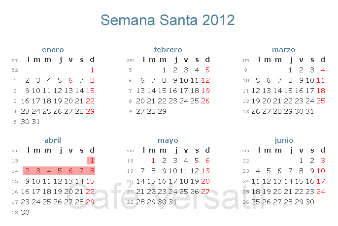 Calendario 2012 por semanas numeradas - Imagui