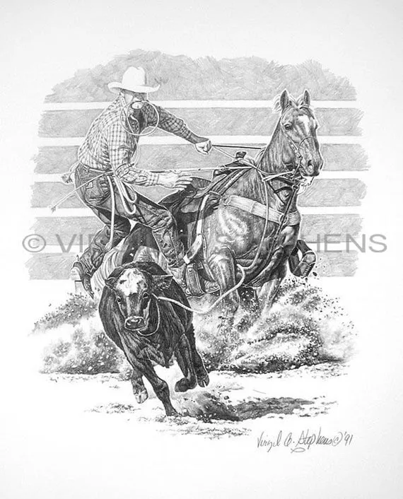 Calf Roping dibujo de becerro de vaquero de rodeo por notevena