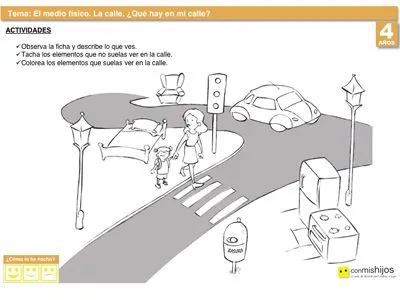 Qué hay en una calle. Ficha del medio físico para niños