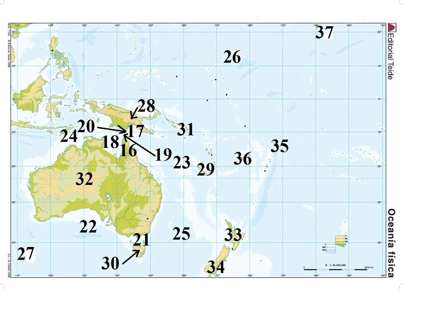 EL CAMINO DEL APRENDIZAJE: Mapa físico de Oceanía