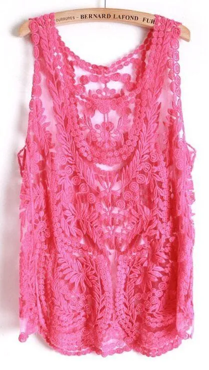 Camiseta tirantes crochet-Rosa-Spanish SheIn(Sheinside)
