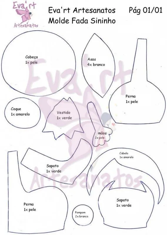 Kit de Fofucha Campanita en Goma Eva | patrones vestidos fofuchas ...