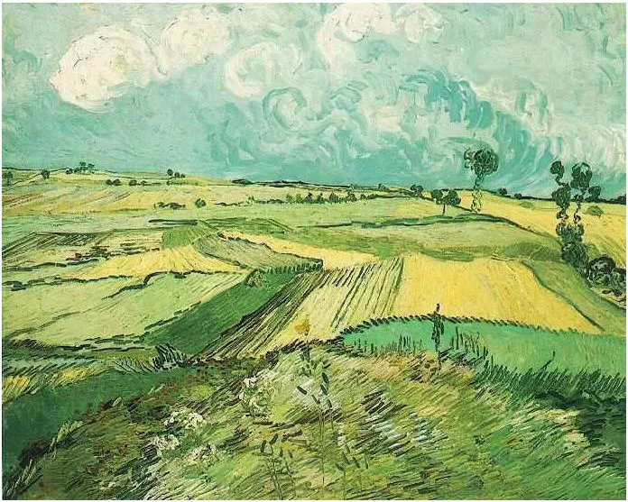 Campos de trigo en Auvers bajo el cielo nublado de Vincent van ...