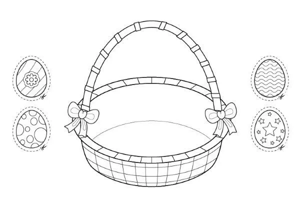 Cesta y huevos de Pascua: dibujo para colorear e imprimir