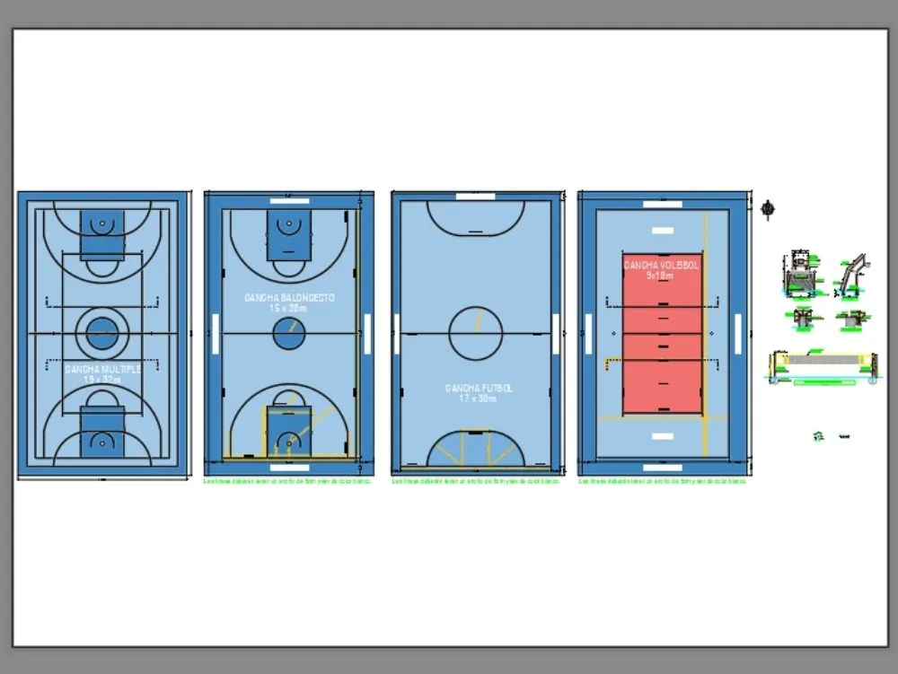 Canchas deportivas en AutoCAD | Descargar CAD (137.96 KB) | Bibliocad