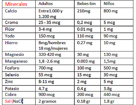 Qué cantidad de vitaminas y minerales necesitamos?