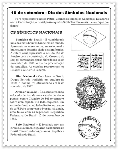 Cantinho da Educação* "Cleides Nogueira": * DIA DOS SÍMBOLOS NACIONAIS