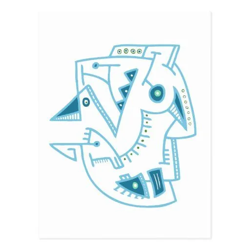 Cara azul abstracta - líneas y puntos tarjeta postal de Zazzle.