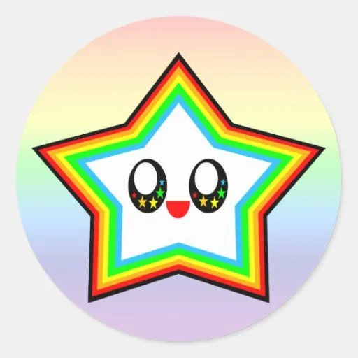 CARA FELIZ DEL ARCO IRIS DE LA ESTRELLA DE KAWAII ETIQUETA de Zazzle.