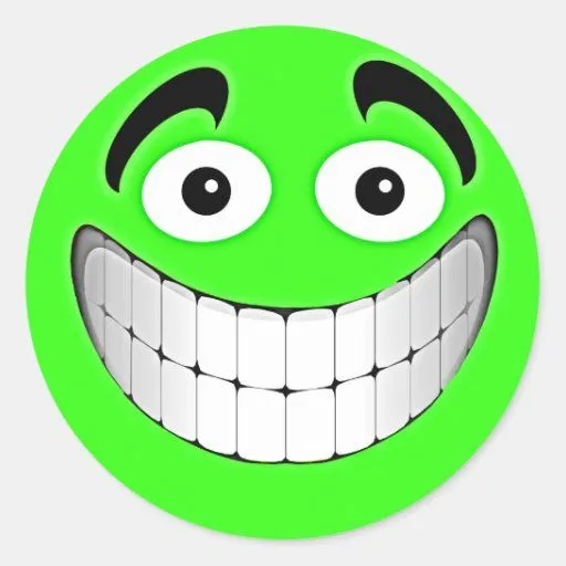 Cara sonriente verde grande verde etiquetas redondas de Zazzle.