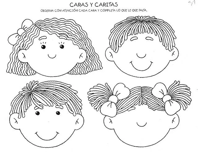 Caras de niños para completar y colorear ~ IMPRIMIR DE TODO!