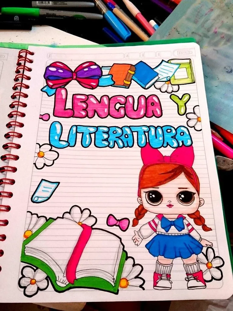 Caratula o portada de lengua y literatura | Formas de marcar cuadernos, Marcas de cuadernos, Imagenes para marcar cuadernos