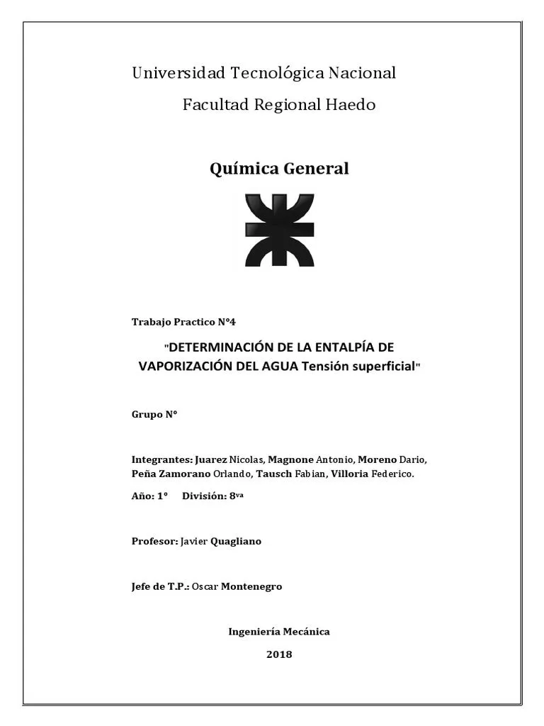 Caratula Trabajos Practicos Quimica UTN | PDF