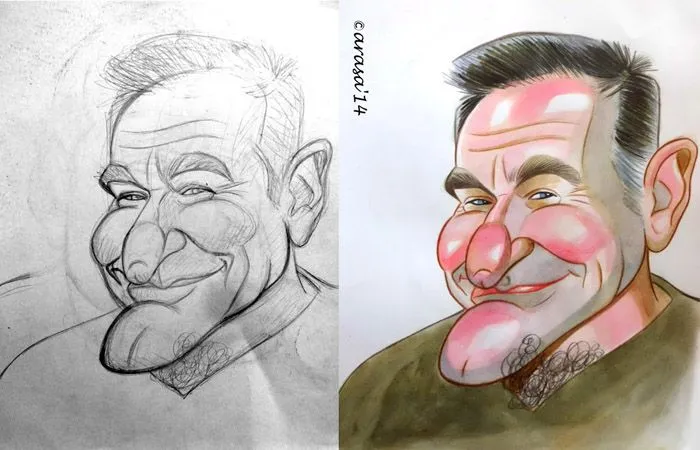 Caricatura del actor Robin Williams en color