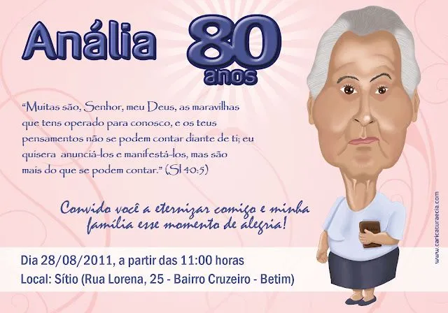 Caricatura e Companhia: Convite de 80 anos com caricatura: Dona ...