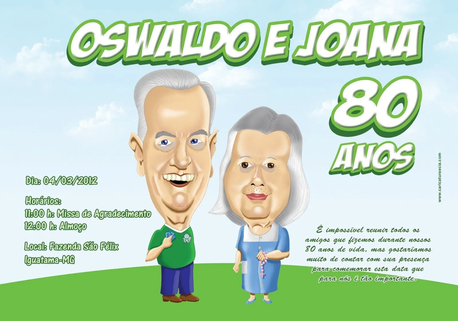 Caricatura e Companhia: Convite com caricatura de 80 anos: Oswaldo ...