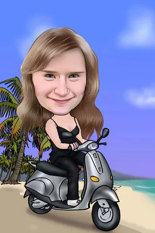 caricaturas de mujer en moto