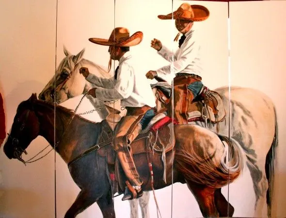 Carlos César Díaz Castro. Obra: Charros mexicanos al lienzo