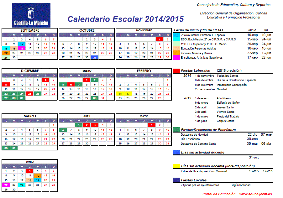 EL CARROMATO INFANTIL: CALENDARIO ESCOLAR 2014/